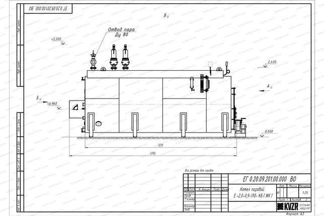 Чертеж угольного парового котла 2 т 170 С